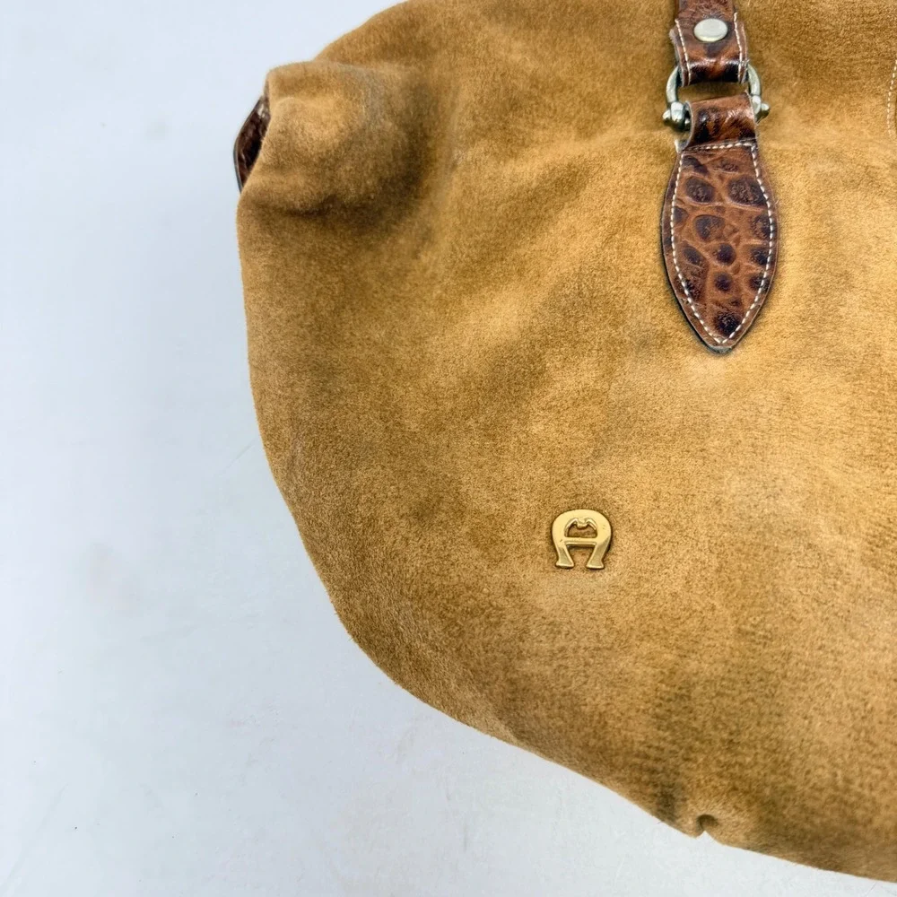 Etienne Aigner Satchel Bag Tan Suede Small Vintage Boho Handbag